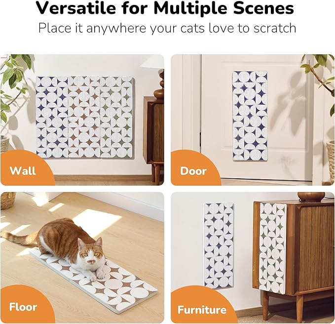 FUKUMARU 3PCS Cat Scratcher Wall Mounted, 23.6 Inch Extra Long Cardboard Cat Scratch Pad for Wall, High-Density Cats Scratching Board Indoor, Kitten Scratching Pads for Corner Door