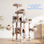 Hey-brother Cat Tree Tower, Scratching Posts with a Extended Part, Wide Platforms, Cozy Condos, Hammocks, Sisal Columns and Ball for Indoor Cats, 70.1 Inches, Muchroom MPJ038MU
