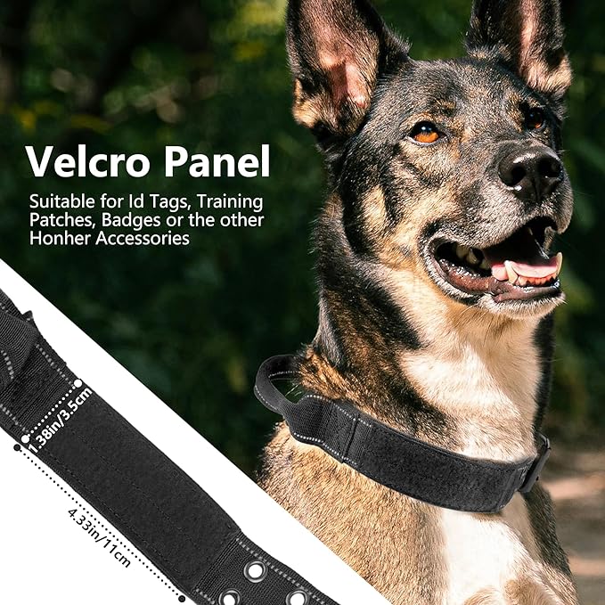 Tactical Dog Collar with Control Handle, Military Adjustable Pet Collar Reflective Heavy Metal Buckle Dog Collar, Soft Nylon Training Collar for Medium Large Dogs (Black, X-Large)