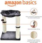 Amazon Basics Sturdy Cat Condo Tower with Hammock Bed and Scratching Posts, Interactive Hanging Ball Toy for Indoor Cats, 15.8" x 15.8" x 19.7", Gray