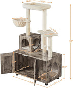 Yaheetech Cat Tree, 53in Cat Tower with Wood Litter Box Enclosure, 2-in-1 Cat Tree with Condo, Scratching Posts, Perch for Indoor Large Cats, Cat Activity Center, Greige/Beige