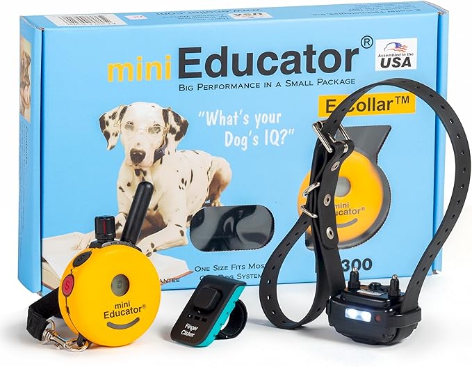 E-Collar ET-300 Remote Dog Training Collar – 1/2 Mile Waterproof, Premium Finger Clicker Trainer, 100 Stimulation Levels + Vibration + Light + Sound – 1 Dog Small to Medium, Yellow