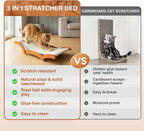 3-in-1 Extra-Large Cat Scratcher Bed with 3 Interactive Sisal Balls, Solid Wood Scratching Post Lounge with Toy, Sturdy Hammock for Large Cats to Sleep, Scratch & Play