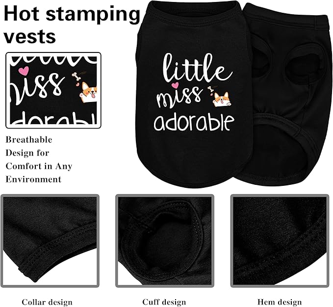 Cotton Dog Shirt with 'Little Miss Adorable' Corgi Head Print, Soft & Breathable Pet Apparel for Small, Medium, and Large Dogs, All-Season Sleeveless Vest, Cute and Comfortable Dog Outfit.Black XL