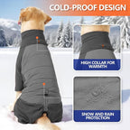 Warm Waterproof Dog Coat, Winter Clothes Dog Onesies for Large Dogs, Pullover Fullbody Clothes Jumpsuit, Fleece Cold Weather Coats Pajamas, Four-Legged Snowsuit with Leash Hole, 2XL Grey
