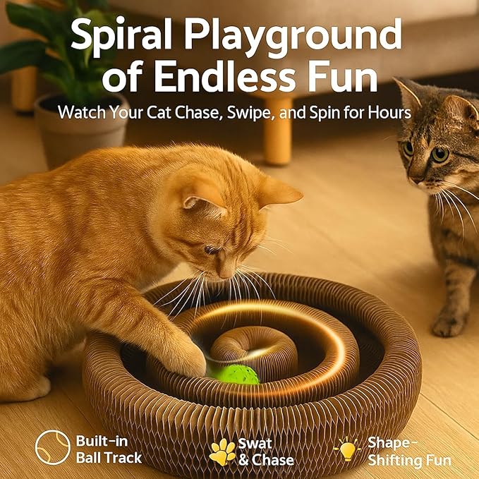 Interactive Cat Toy, Kitty Curls Cat Scratcher, Twisty Paws Cat Scratching Post, Kitty Kurls Magic Organ Cat Scratch Pad with Ball Toy for Indoor Cats, for Kitty kurlz Modern Cat Scratching Board