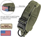 DAGANXI Tactical Dog Collar, Adjustable Military Training Nylon Dog Collar with Control Handle and Heavy Metal Buckle for Medium and Large Dogs, with Patches and Airtags Case (L, Green)