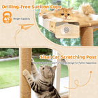 Cat Window Perch with Scratching Post, 46" Adjustable Tall Scratching Posts & Suction Cup – White Fluffy Cusion, Multi-Level Perch for Climbing, Bird Watching, Play, Supports 45 lbs (Drilling-Free)