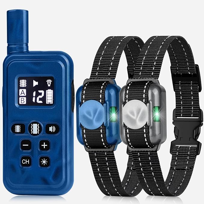 Small No Shock Dog Training Collar for Small Dogs 5-15lbs, Strong Vibrating Dog Collar Beep and Vibrate Only, Safe Lock Waterproof Rechargeable Vibration Collars for Dogs-No Prongs,Blue and Grey
