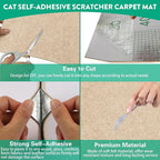 Trimmable Cat Scratcher Mat, 39.4"x15.8" Self-Adhesive Cat Scratching Carpet Pad Replacement for Tree Shelves, Steps and Posts, DIY Cat Scratch Couch Furniture Protector