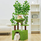 60 inch Cat Tree with Leaves for Climbing, Hiding and Sleeping Cat Tower with Hammock, Scratching Post and Large Cat House