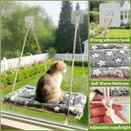Cat Window Perch with Adhesive Hooks Foldable Cat Window Hammock for Cats up to 30 lbs, Sturdy Metal Frame, Easy to Adjust Assemble, Soft Removable Cushion Included, Cats Bed for Indoor Watching Bird