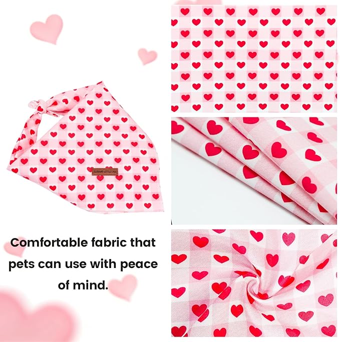Elegant little tail Valentine's Dog Bandana - Red Heart Pet Bandanas Washable Bib Kerchief Scarf Cute Adjustable Pet Bandanas for Small Medium Dogs