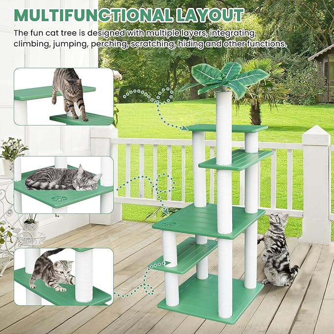 56 Inches Large Outdoor Waterproof Cat Tower, Multi-Level Cat Tree, for Outside and Indoor Cats, with PVC Board and Cat Scratching Posts