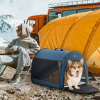 PETSFIT Collapsible Dog Crate, Dog Travel Crate - 26.5 Inch Lightweight, Roomy, Easy to Set Up, Portable Pop Up Dog Carrier with Thick Mat, Sturdy Soft Sided Dog Crate, Navy Blue