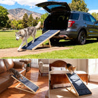 Adjustable Wooden Dog Ramp for Small & Medium Dogs, 39.4" Long x 15.8" Wide Portable Pet Ramp for Bed, Couch, Sofa & Car, Anti-Slip Carpet, Lightweight Foldable Indoor Outdoor Travel Dog Ramp