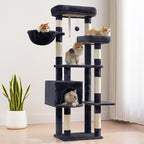 Cat Tree for Indoor Cats, 55.1 inch Cat Tower with 7 Sisal Scratching Posts, Multi-level Cat Condo wit Large Play Platform Furry Ball, Cat Cave, 2 Padded Perches, Basket, Smoky Gray GCT013G
