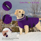 Dogcheer Dog Coat with Harness, Waterproof Dog Jacket Adjustable Pet Winter Coat with Zipper, Christmas Puppy Snow Jacket Fleece Sweater for Small Medium Large Dogs - Purple XL
