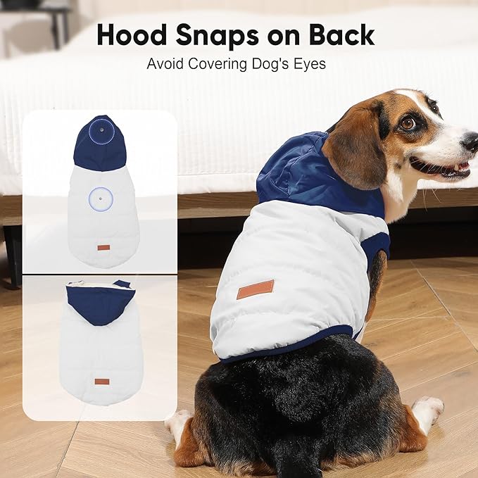 Fleece Lining Extra Warm Dog Hoodie in Winter for Large Dogs Jacket Pet Coats with Hooded,Beige and Blue XL