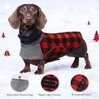 Dog Winter Coat,Dachshund Clothes,Waterproof Miniature Dachshund Jacket,Small Dogs Coat with Harness Hole,Dachshund Jumper with Turtle Neck,Pet Dog Clothes British Style-Red Plaid-L