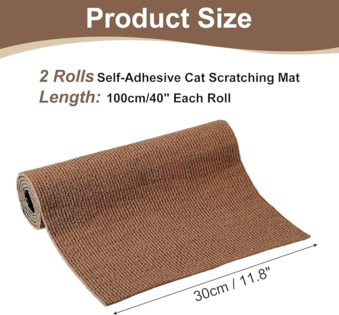 uxcell Self-Adhesive Cat Scratching Mat, 2 Roll 39.4" x 11.8" Couch Protector from Cat Claws for DIY Sofa, Wall, Doors, Cut Anti Cat Scratch Pad Carpet Mat, Brown