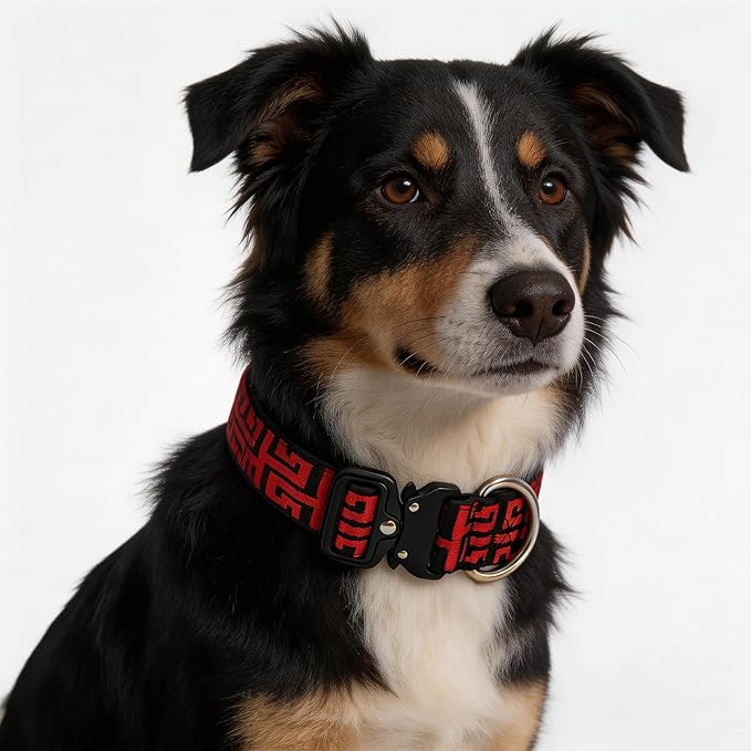 Heavy Duty Dog Collar with Unique Leopard Totem Design Adjustable Durable Nylon Collar, Metal Buckle for Large Dogs Bold Style for Training & Outdoor Adventures (Totem M)