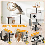66-Inch Cat Tree with Scratching Post Cat Tower Multi-Level Cats Furniture with Dangling Ball Platform Hammock for Indoor Cats Large Adult