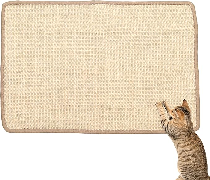 Cat Scratcher Mat, 23.6 x 15.5 Inch Natural Sisal Scratching Pad for Indoor Cats Wall Scratchers with Tape for Couch, Protect Sofas, Carpets,Floor(Brown)