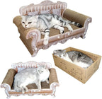 Cat Scratcher Bed, 23 Inch Kitty Couch and 17.3 Inch Scratch Box with Pad, Modern Large Kitten Lounger for Indoor Cats,Unique Cute Corrugated Cardboard Cat Sofa Scratcher,