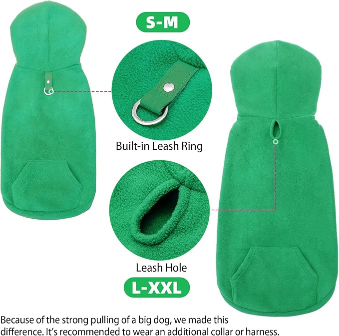EXPAWLORER Dog Hoodie Fleece Sweater Vest, Hooded Dog Sweatshirt Fall Winter Pet Clothes with Leash Hole, Sleeveless Warm Cozy Puppy Clothing for Cat Small Medium Large Dogs Girl Boy, Green XXL
