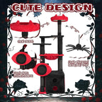 Gothic Cat Tree with Coffin Bed, 53" Large Tall Cat Tower for Indoor Cats with Top Perch, Spacious Cat Condos, Spider Hanging Balls,Comfy Hammock, Scratching Post and Ladder, Black Halloween