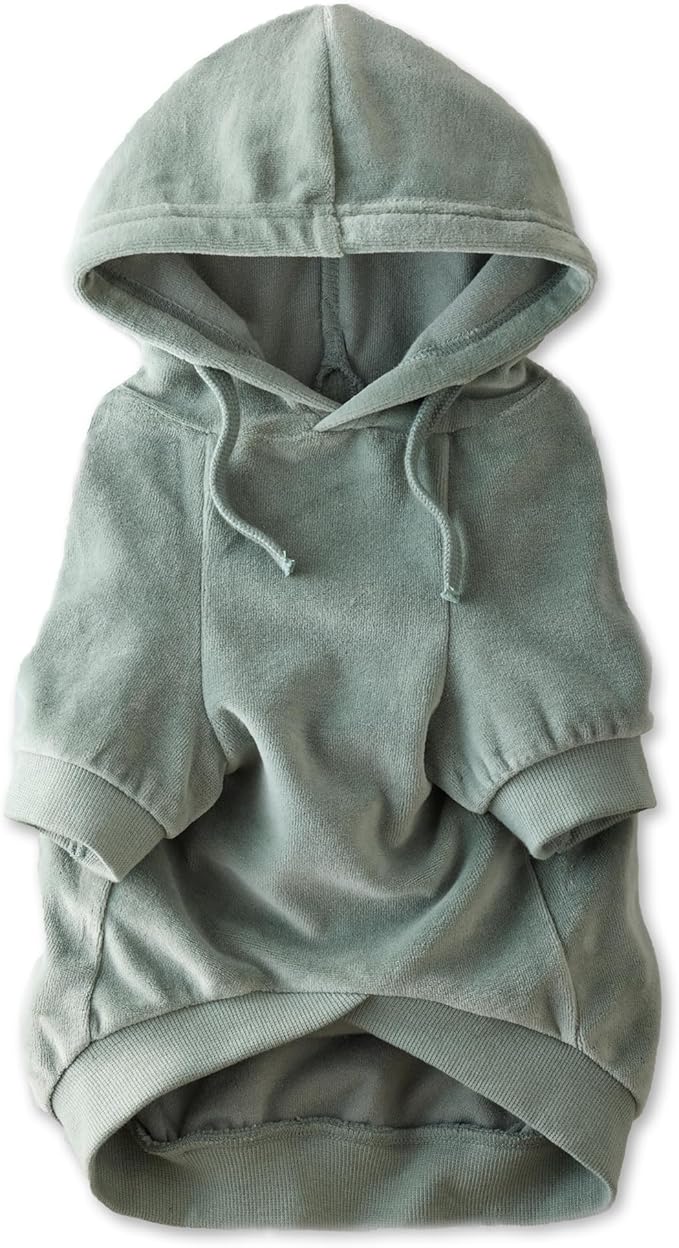 Cooper II Organic Cotton Velour Dog Hoodie Pet Coat for Small, Medium and Large Dogs, Sage, XX-Small (4-7 lbs)