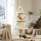 Modern Cat Tree-51.2" Cat Christmas Tree w/Thick Scratch Post(φ5.4in), Wood Cat Tower w/ 3 Condos-Heavy Duty Furniture w/Metal Frame & Replaceable Mat for Indoor Kittens, White