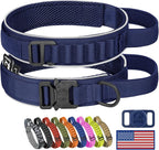 HYDEME Tactical Dog Collar, Alpine Loop Adjustable Military Training Nylon Dog Collars with Handle and Reflective for Small Medium Large Dogs, with Airtags Protective Case & Patches.(XL,Deepblue)