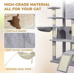 Light Gray 84in Heavy Duty Cat Tree, Cat Tree Tower for Indoor Cats Large Adult, Extra Cat Tower with 12 Sisal Scratching Post, Large Top Platform, Hammock, Cat Condo for Kittens