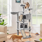 Topeakmart Cat Tree, 57 inches Multi-Level Cat Tree Tower with Scratching Posts, Cat Condo and Basket Kitten Activity Center, Light Gray