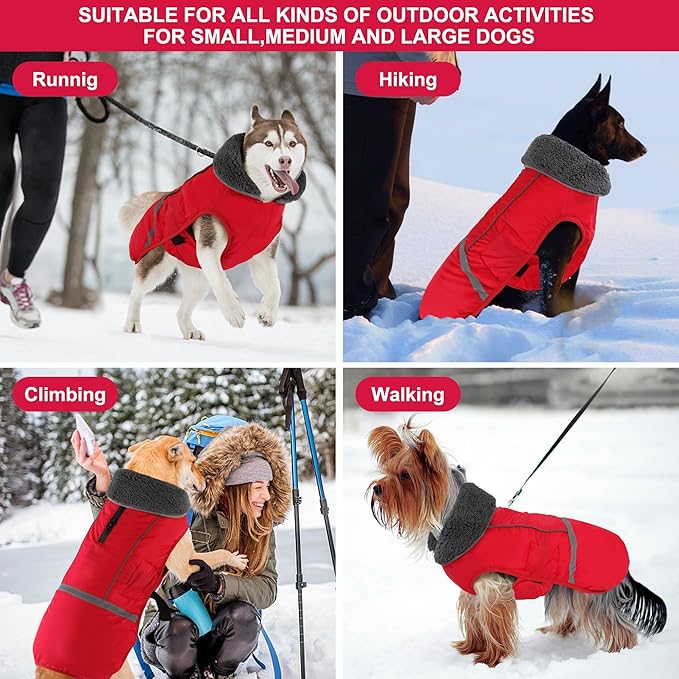 Doglay Dog Coat, Waterproof Dog Jacket Pet Winter Coat for Cold Weather with Thicken Furry Collar, Reflective Puppy Winter Jacket Warm Fleece Lining for Small Medium Large Pets