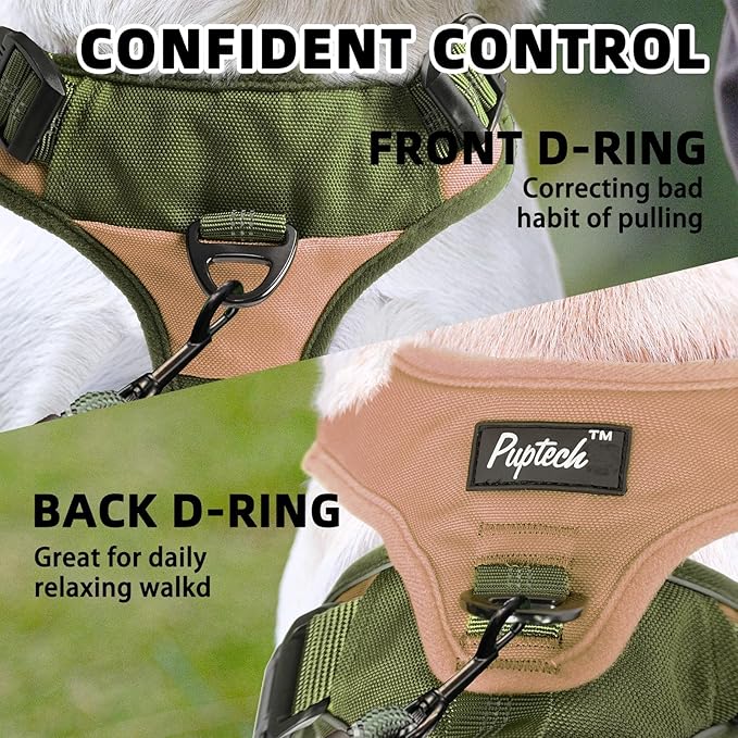 PUPTECK Escape Proof Dog Harness and Leash Set Upgraded No Pull Reflective Dog Vest with Lift Handle, Easy Control Pet Harness for Medium Large Dogs Training Walking Running, Green, XL