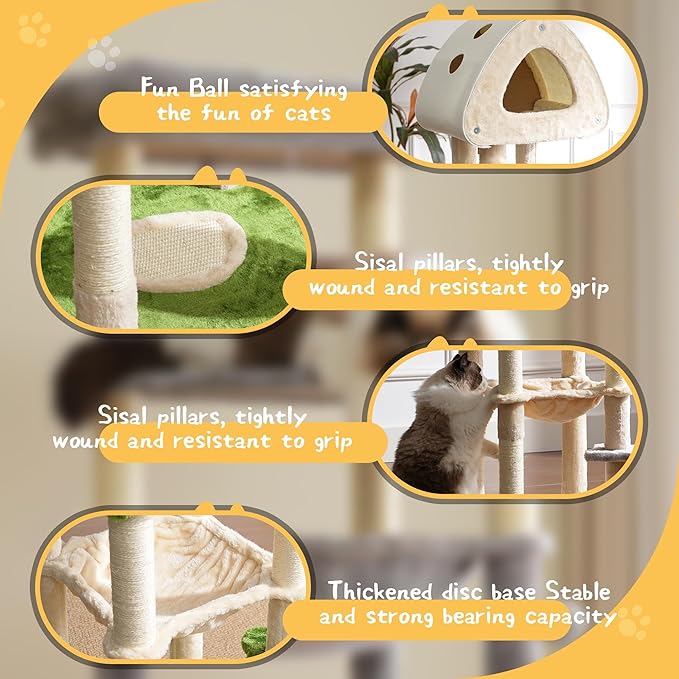 Cat Tree Tower, 56.3-Inch Multi-Level Cat Tree for Indoor Cats with Scratching Posts, Condos, Plush Perches, Hanging Cat Toy, Cute Cat Tree for Kittens & Adult Cats, Green