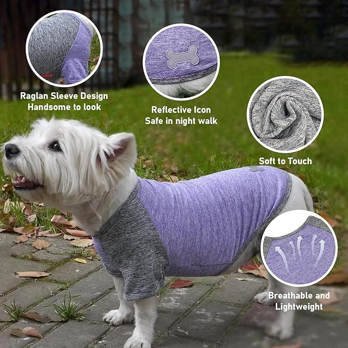 KYEESE 2Pack Dog Shirt with Sleeves, Lightweight Sun Protection Dog T Shirts for Small Dogs, Breathable Pet Tank Top Reflective Dogs Clothes for Summer Outdoor Walking, Purple+Grey, L
