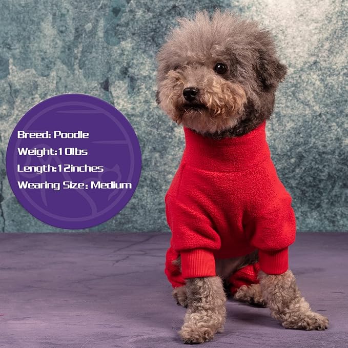 cyeollo Dog Christmas Pajamas Fleece Dog Sweater Coat Thermal Dogs Onesie Stretchy Xmas Jumpsuits Doggie Warm Pet Pjs for Small Dogs Outfits Color Red