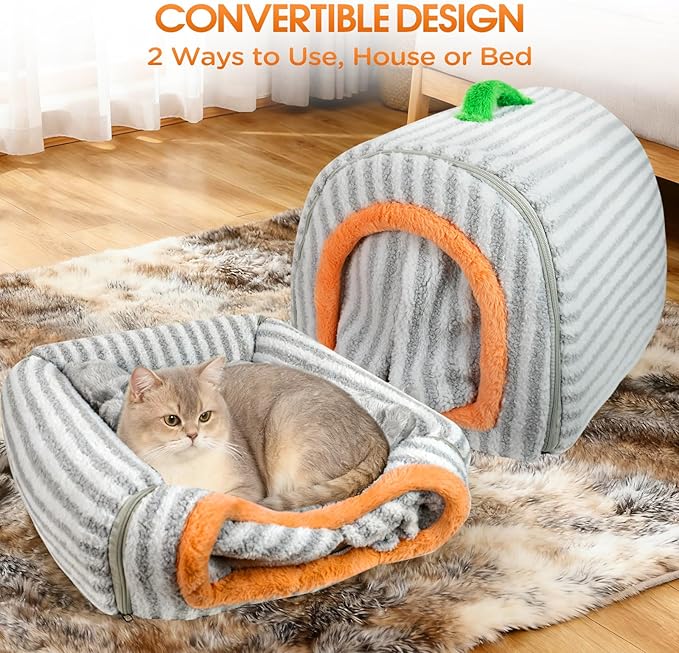 Dog House Indoor for Small Dogs, 2-in-1 Enclosed Dog Bed with Cover Cave & Curtain, Dog Tent with Plush Washable Cushion, Inside Dog House for Pets Under 17 lbs(Grey, Medium)