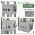 Cat Tree for Large Adult, 71.7'' Tall Cat Tower for Indoor Cats, Sturdy Heavy Duty Cat Tree Tower for 20 lbs+Cats, 3 Big Cat Condos, 10 Scratching Posts, 3 Platforms, Light Gray GCT036W