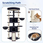 Corner Cat Tree for Indoor Cats, Cat Tower with All Sisal Scratching Posts, Multi-Level Cat Condo wth 2 Large Cat Caves, Big Top Perch, 2 Hanging Baskets, Sisal Ramp, Drak Gray GCT035G