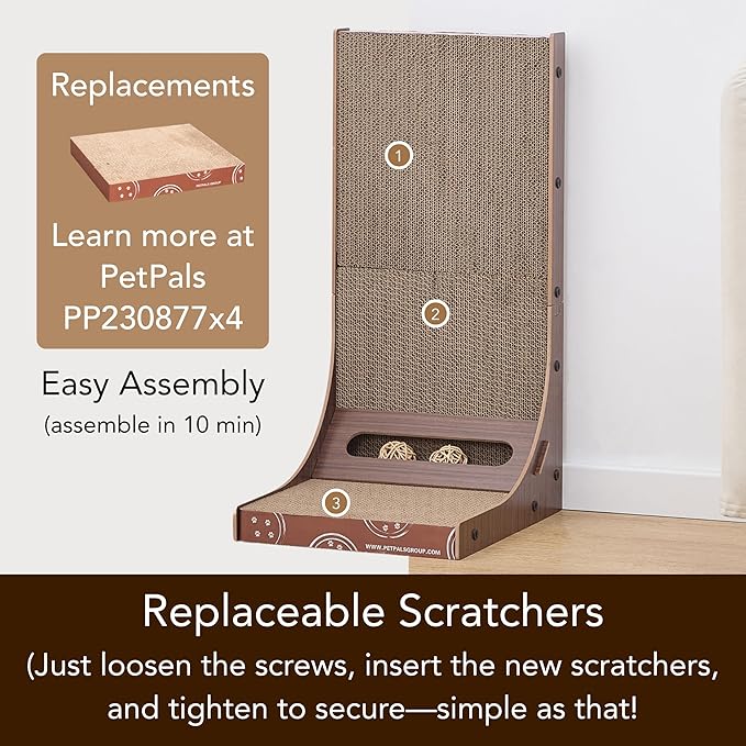 Petpals 4-Pack Cat Cardboard Scratcher, Corrugated Scratcher Replacement, Scratching Pad, Sofa Couch Furniture Protectors from Cat Scratching (4-Pack Replacement)