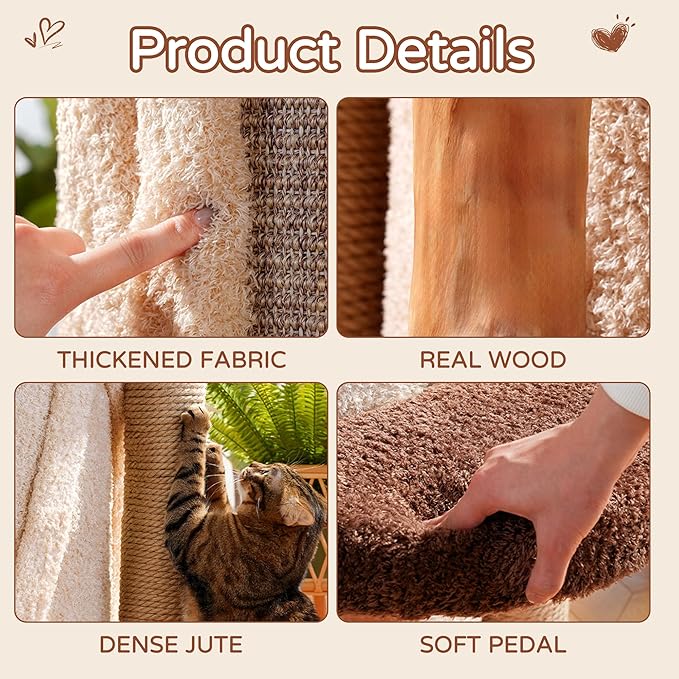 RPZ Cat Tree Tower for Large Cats, 69” Tall Heavy Duty Modern Cat Tower with Natural Wood Trunks, Multi-Level Cat Condo & Scratching Tower, Brown Cat Tree for Indoor Cats to Play and Sleep