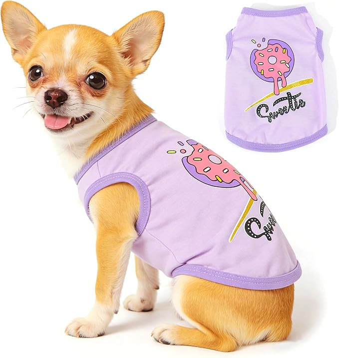 Dog Shirts, 3 Pack Girl Dog Clothes Cute Printed Puppy Clothes Sleeveless Outfits Pet T-Shirts Dog Clothes for Small Dogs Pet Apparel for Summer, Small (Pink,Rose,Purple)