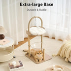 34" Modern Cat Tree Furniture, Minimalist Metal Frame Cat Tower with Wood Platforms, Washable Cushion & Scratching Post, Stylish Cat Condo for Indoor Cats, Cream Beige