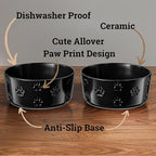 Ceramic Dog Bowl Set of 2 with Anti-Skid Base - 6.5" Wide x 2.5" Tall Ceramic Dog Bowls Medium Sized Dogs - 3.8 Cup Capacity Food and Water Bowls for Dogs - Rubber Bottom Pet Bowl Set of 2 Medium Size