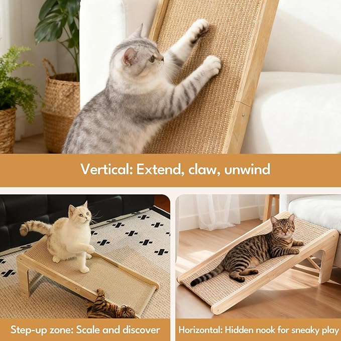 Sisal Cat Scratching Post, Cat Scratcher Pad, L Shape Cat Scratch Pad for Indoor Kitty, 27 Inch Vertical Furniture Protector